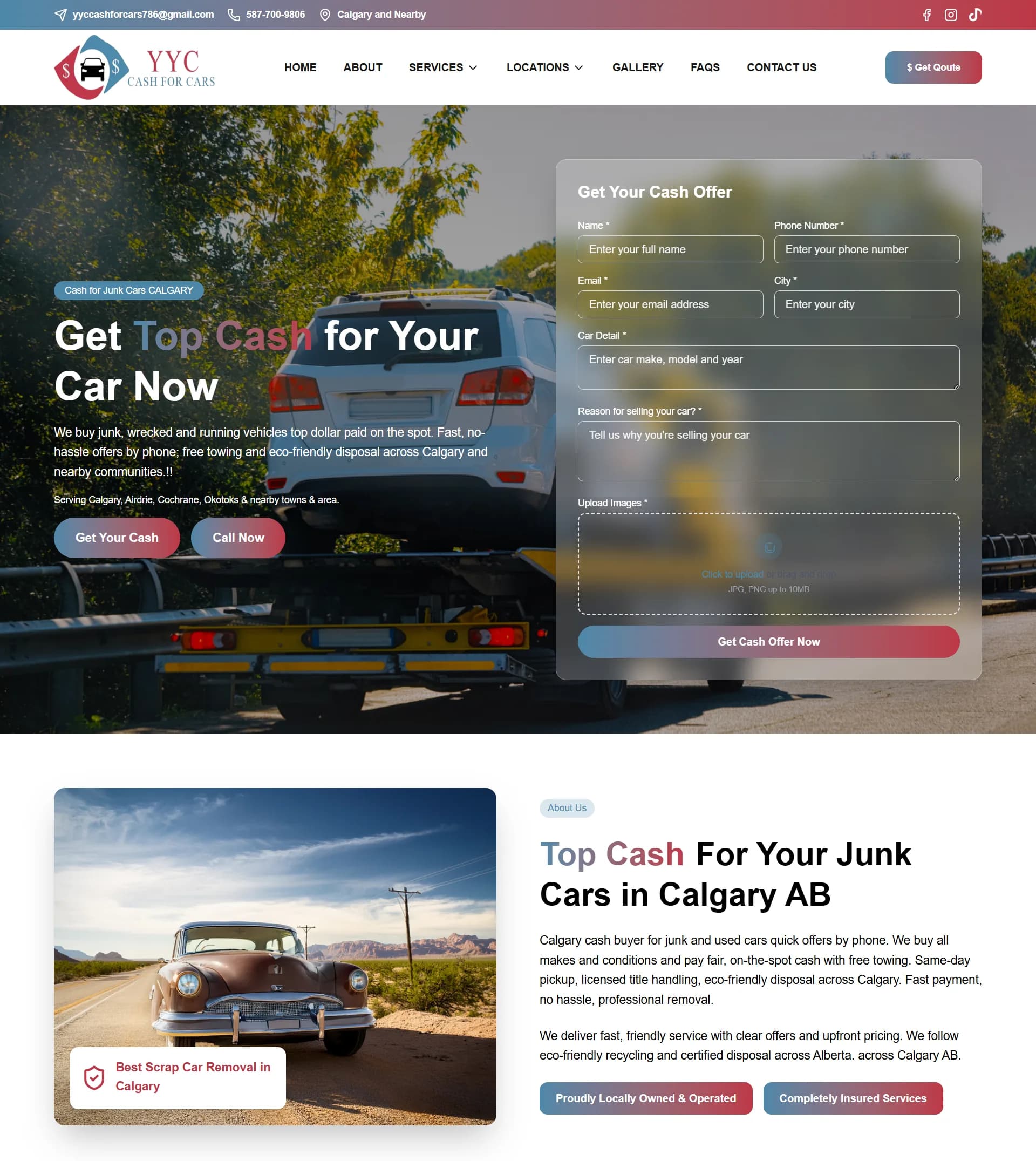 YYC Cash for Cars: Local Lead-Gen Website for a Calgary Car Buying Business
