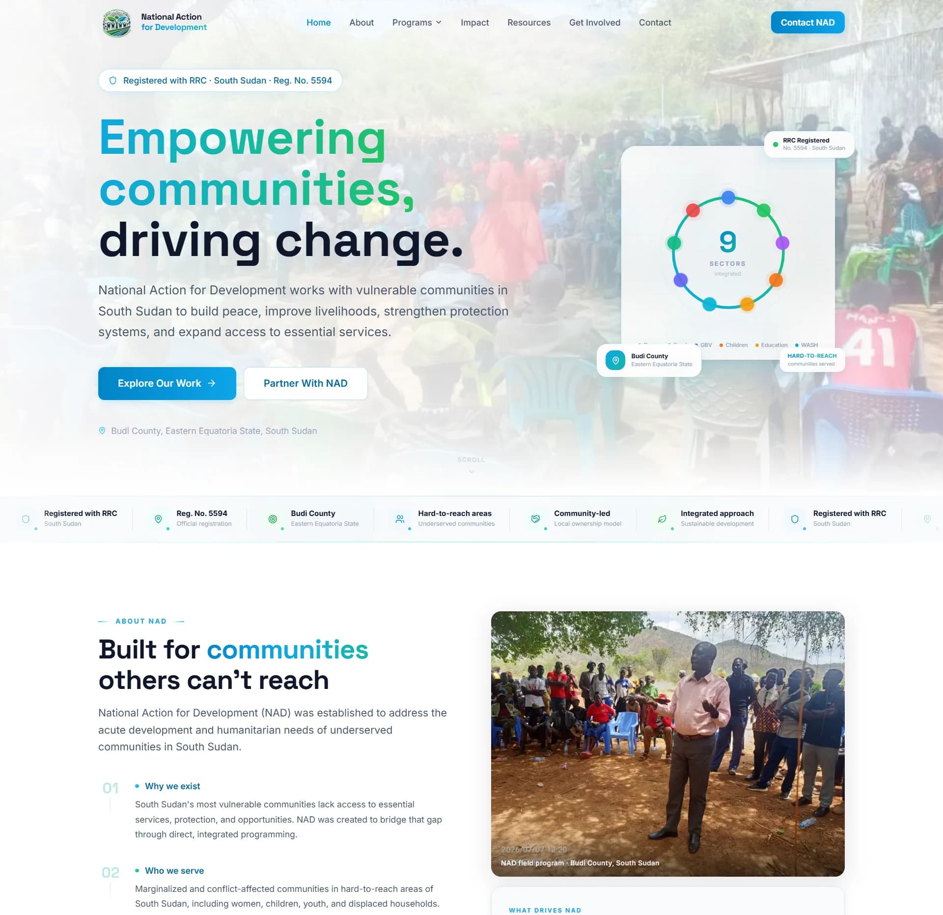 NGO Trust & Credibility Website for a South Sudan Development Organization