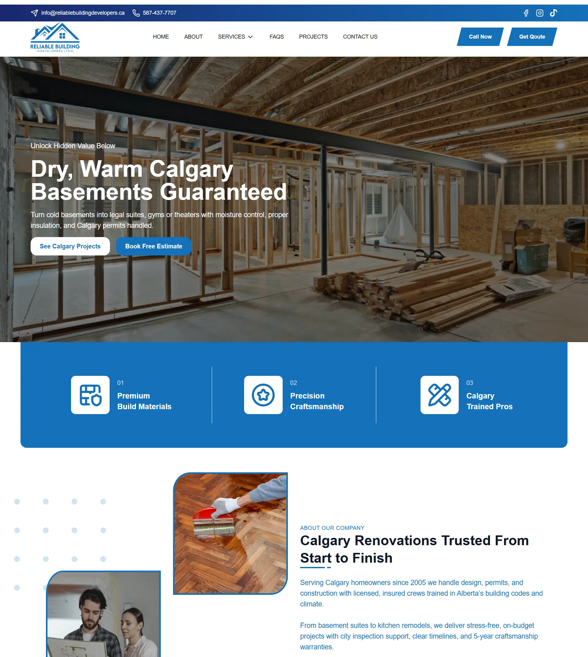 Reliable Building Developers: Calgary Renovation Company Website