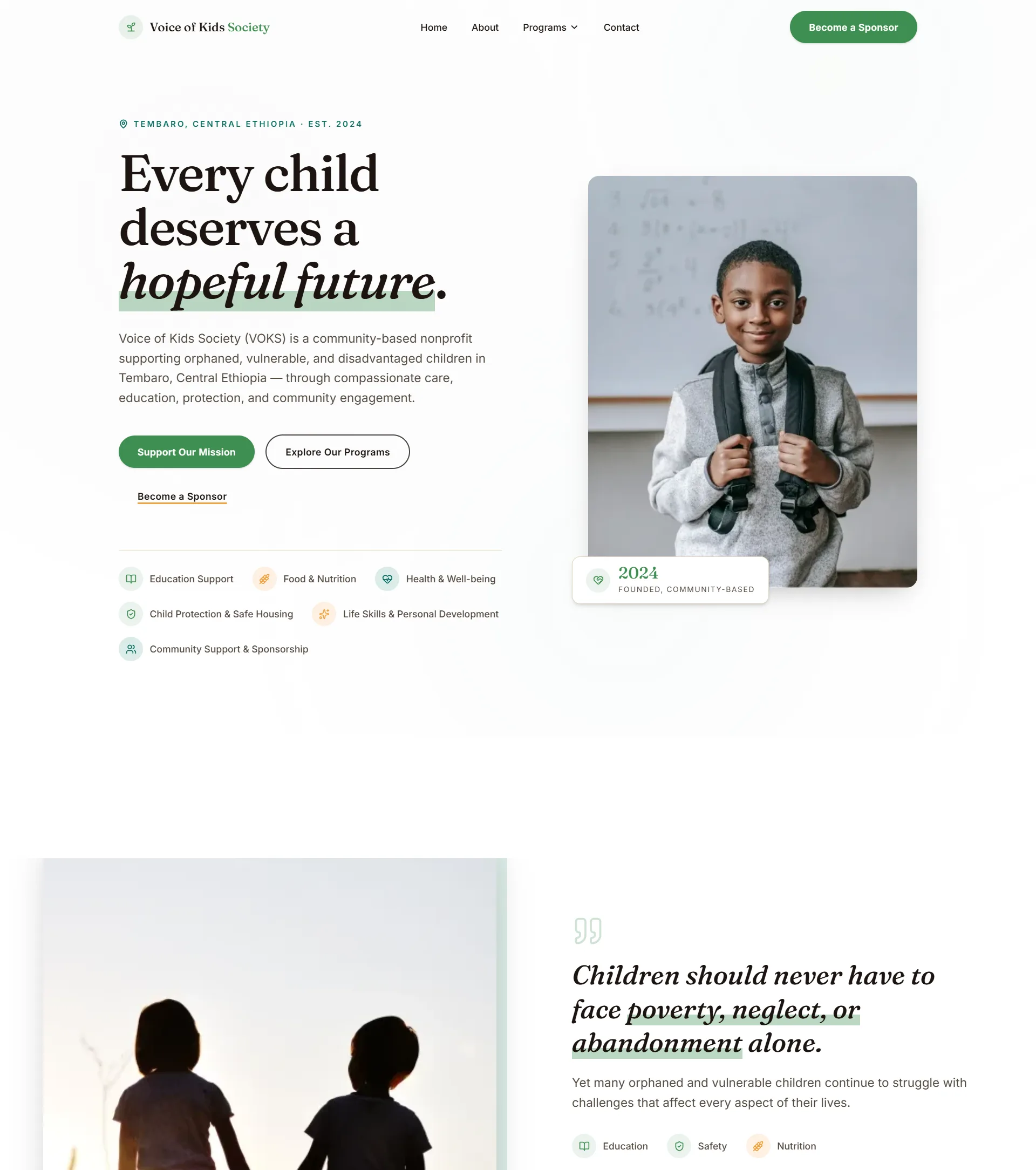 Voice of Kids Society: Nonprofit Website for a Child Welfare Organization